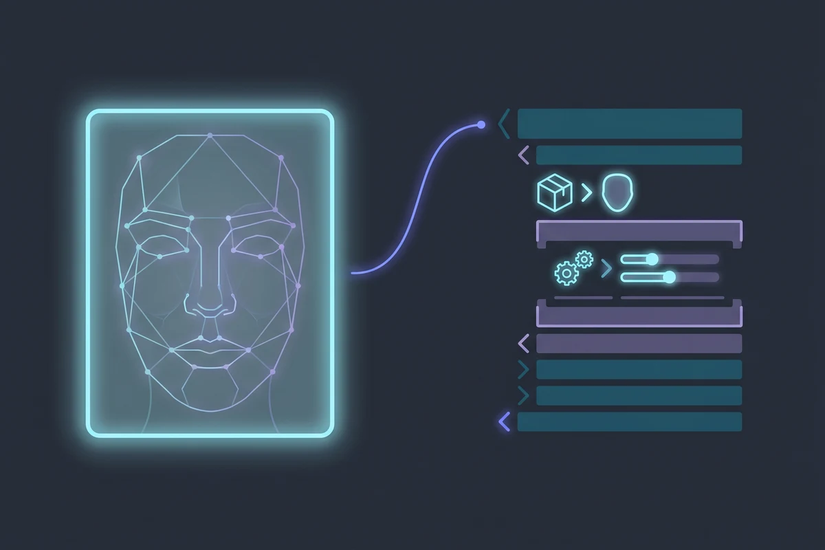 A sample portrait with a face bounding box and a side panel showing the JSON age detection response: ageRange low and high bounds plus a confidence score.