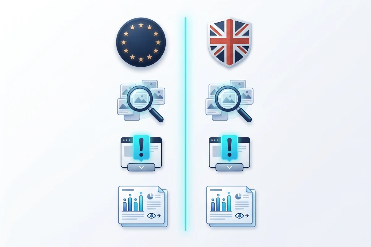 Jurisdiction overview comparing the EU Digital Services Act and the UK Online Safety Act side-by-side: scope, key articles or duties, timelines and maximum penalties.
